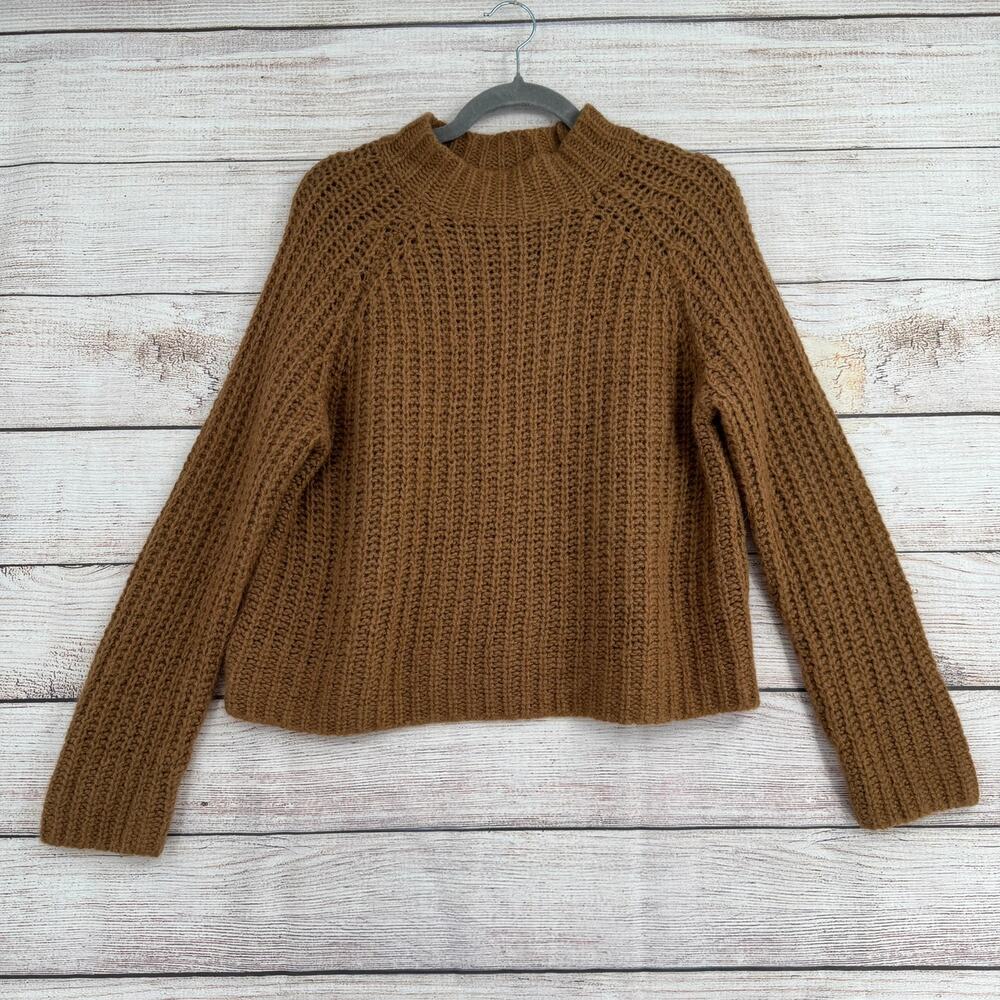Vince Loose Knit Crop Alpaca Mohair Merino Wool Mock Sweater Womens M Brown